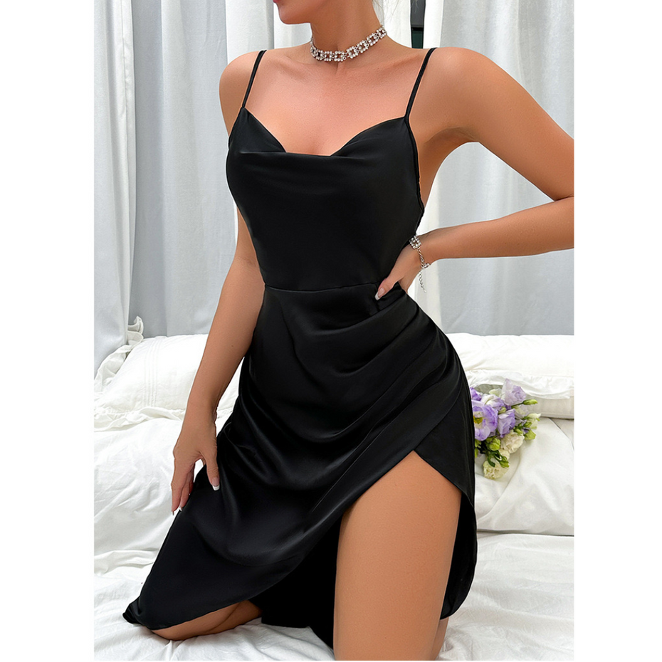 Women Satin Nightgown Silk Chemise Cowl Neck Negligee Sleepwear