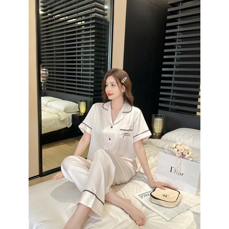 Pleasing Strings Women's Silk Satin Collared Half Sleeve Button Down Pj Set Loungewear