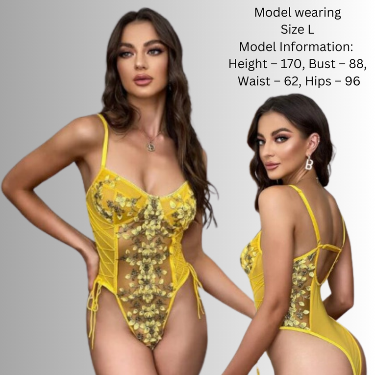 Women Sexy One Piece Floral PatchWork Lingerie Set