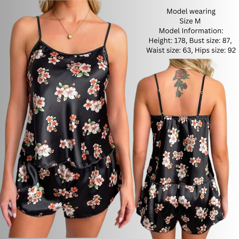 Women's Floral Print Satin Cami Top with Shorts Pj Set