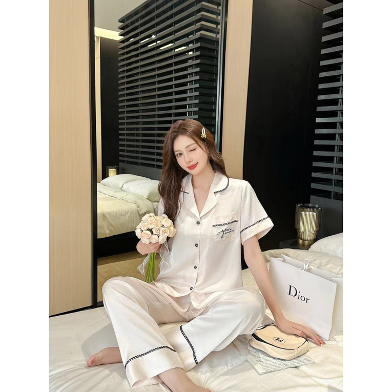 Pleasing Strings Women's Silk Satin Collared Half Sleeve Button Down Pj Set Loungewear