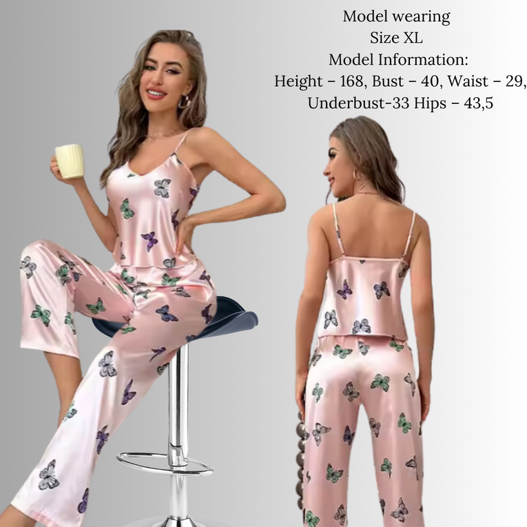 Pleasing Strings Butterfly Printed Cami Top and Long Pyjama Set