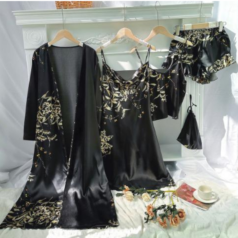 Women 5pcs Elegant Floral Print Gown Set