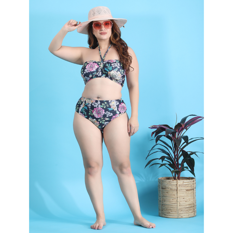 Pleasing Strings Women Floral Print Halter Neck High Waisted Bikini Set