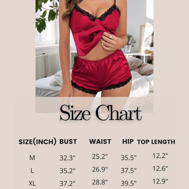 Womens Sexy V Neck Lingerie Pjs Lace Trim Cami Top and Shorts Nightwear