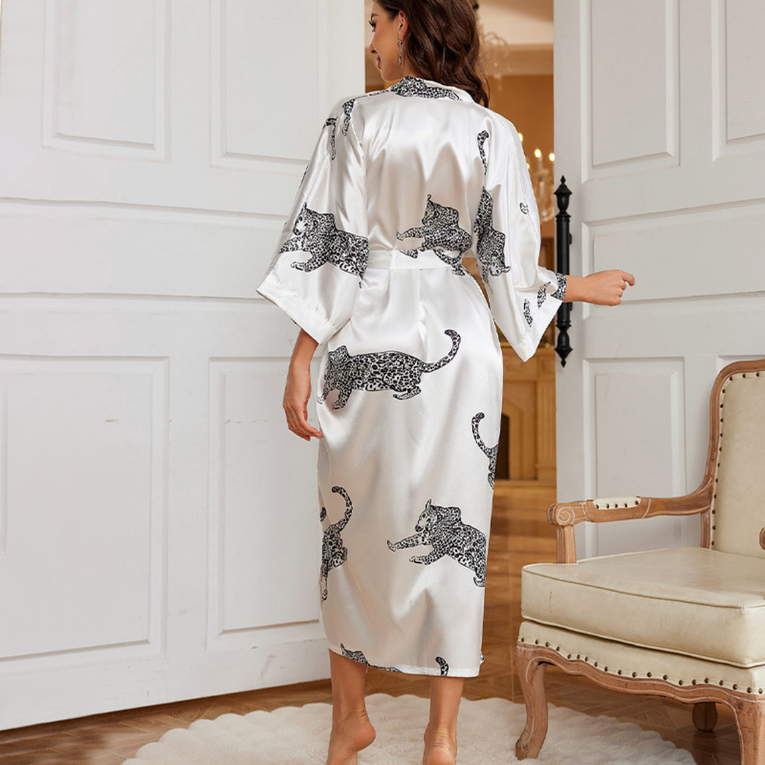 Pleasing Strings Women Silk Satin Leopard Print Robe