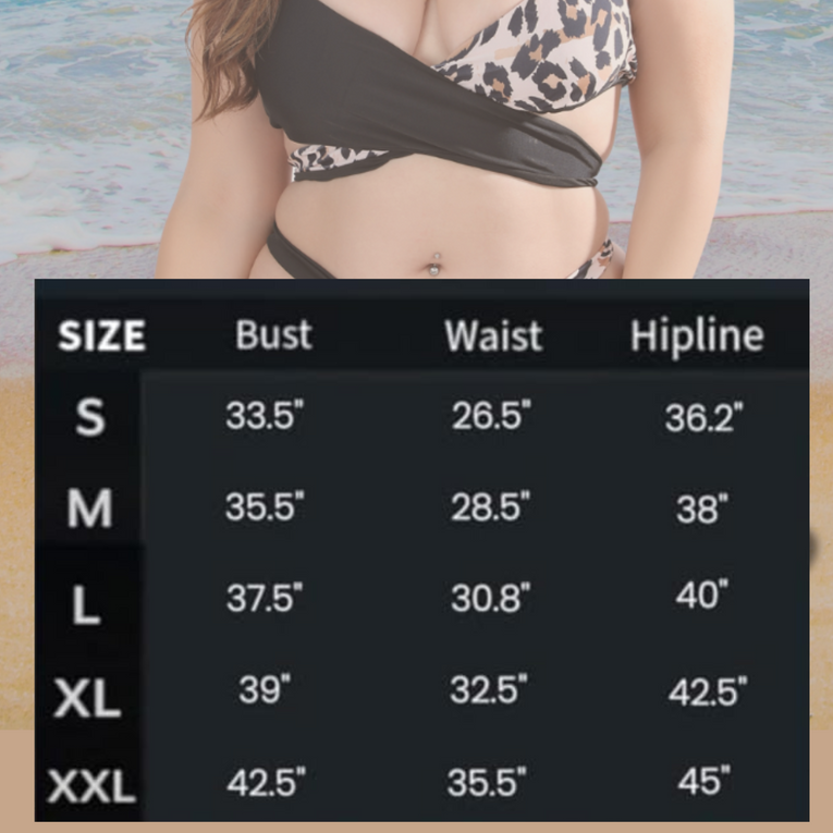 Women 2pc Leopard Print Criss-Cross Back Tie Swimsuit