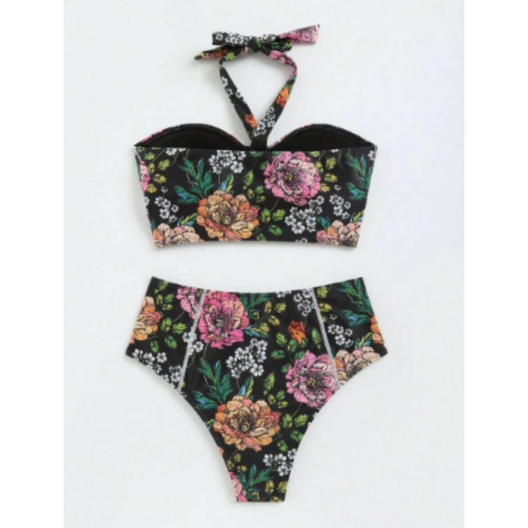 Pleasing Strings Women Floral Print Halter Neck High Waisted Bikini Set