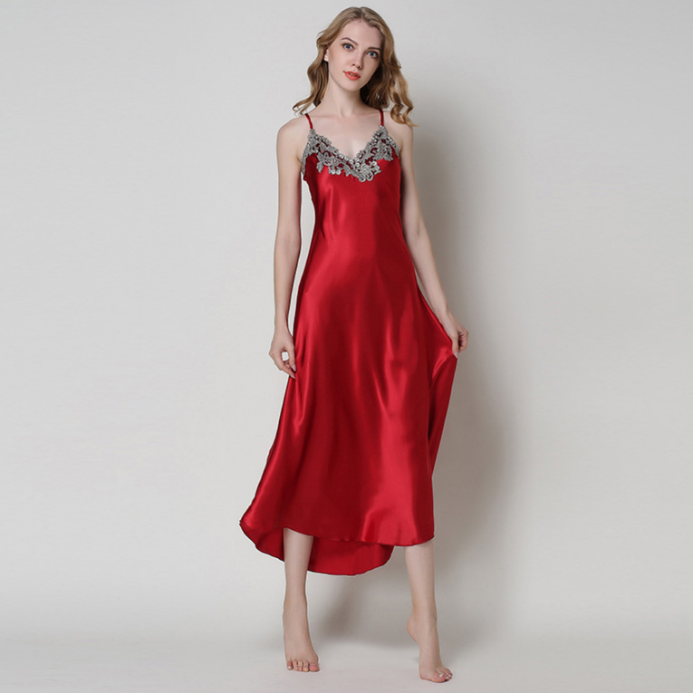 Pleasing Strings Women's Lace Silk Satin Nightgown