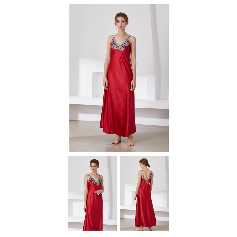 Pleasing Strings Women's Lace Silk Satin Nightgown