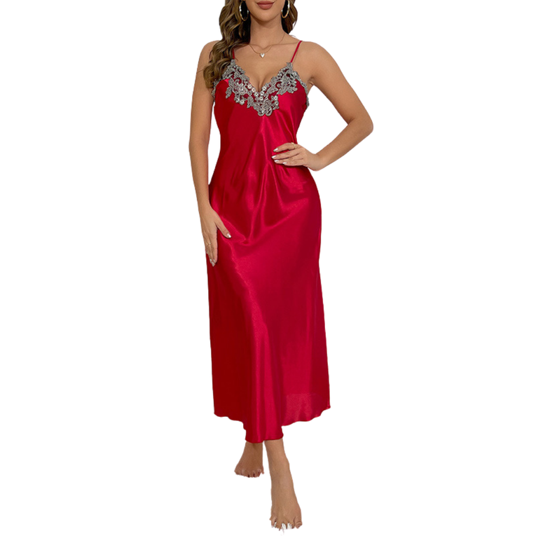 Pleasing Strings Women's Lace Silk Satin Nightgown