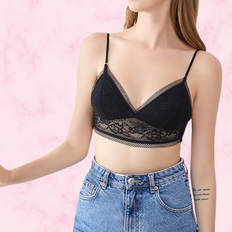 Women Sexy Lacy Black Wireless Bra