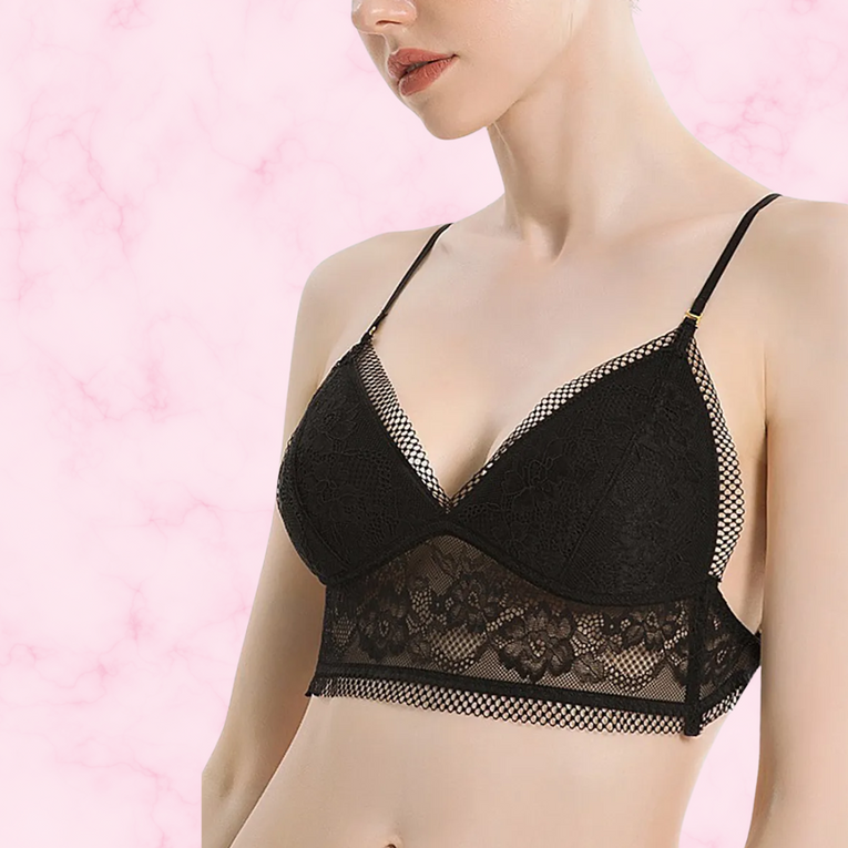 Women Sexy Lacy Black Wireless Bra