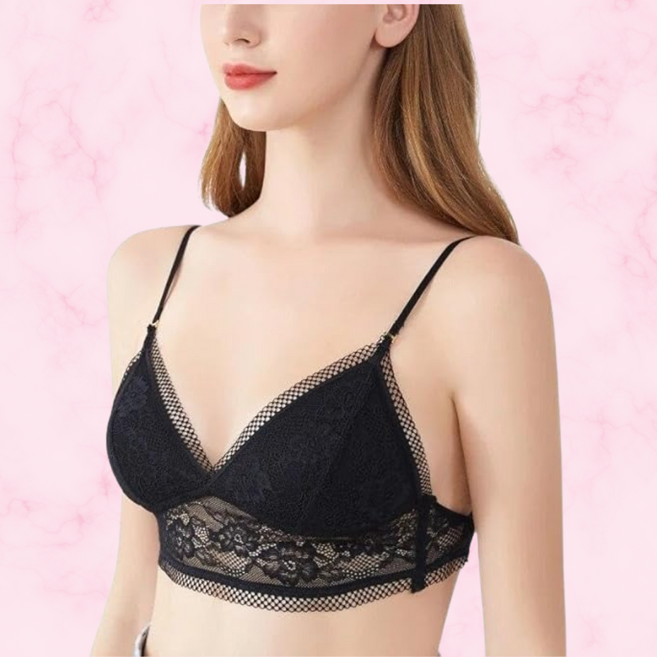 Women Sexy Lacy Black Wireless Bra