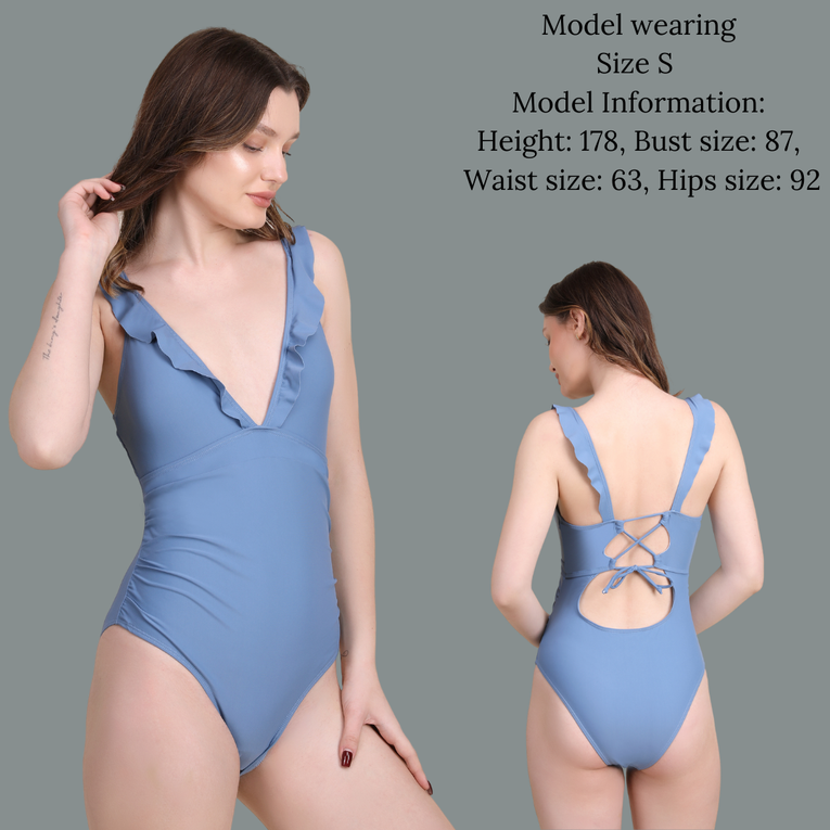 Women's Ruffled One Piece Swimsuit V Neck Lace Up