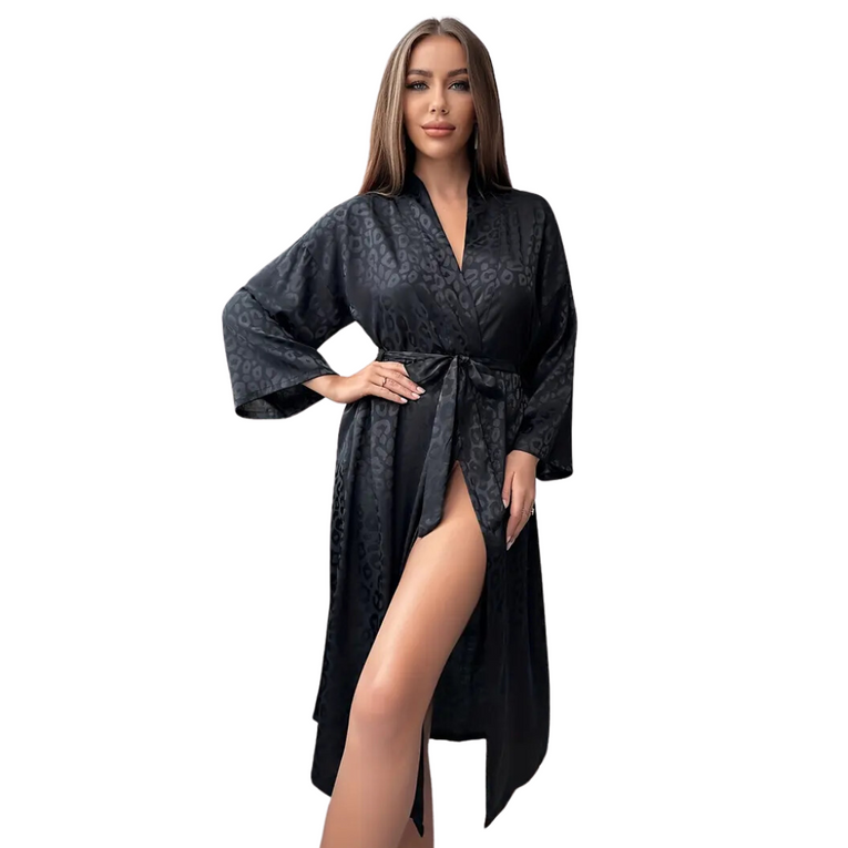 Pleasing Strings Women Silk Satin Leopard Print Robe