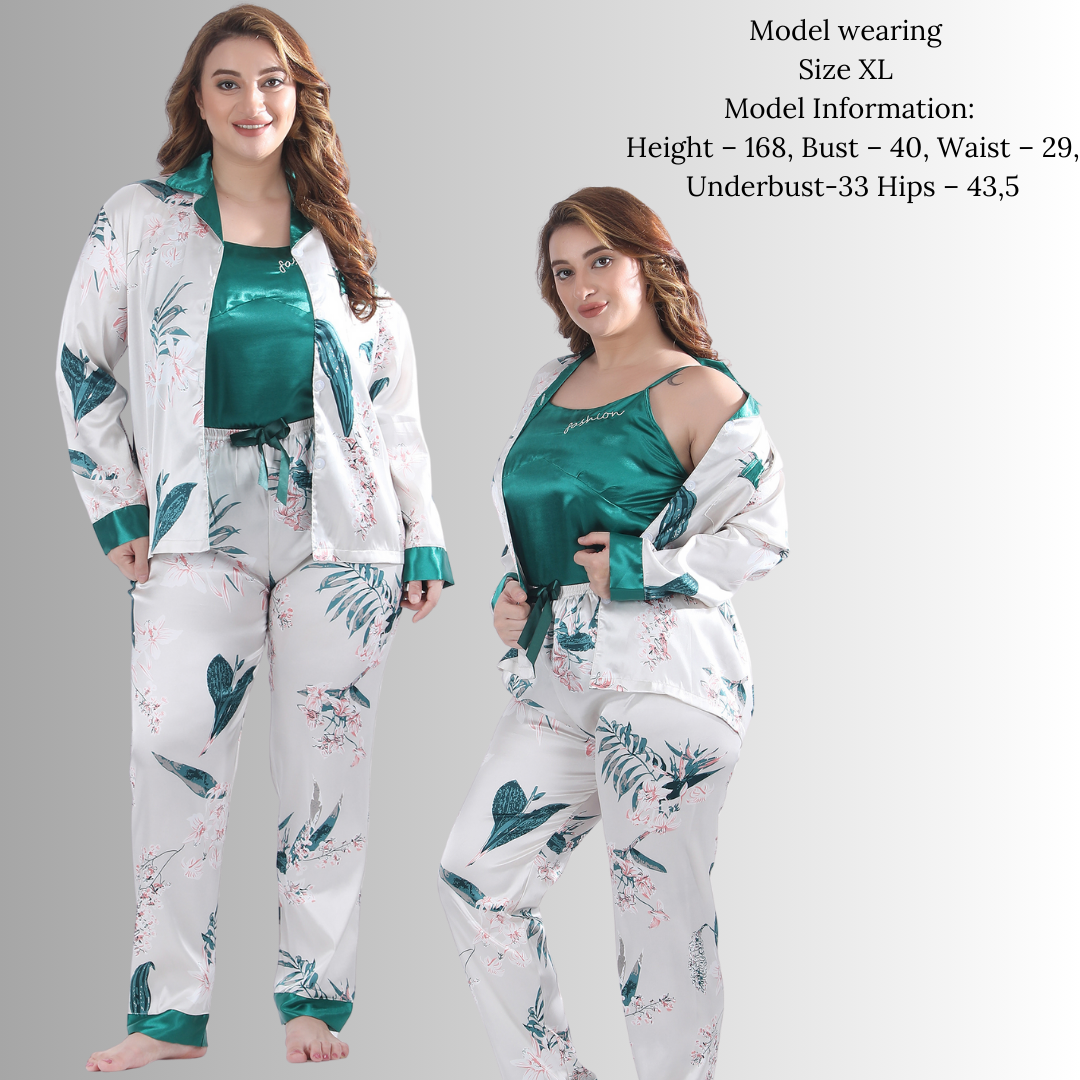 Women's Pyjamas Set 7pcs Silk Satin Sleepwear Loungewear Cami Shirt Pj Set