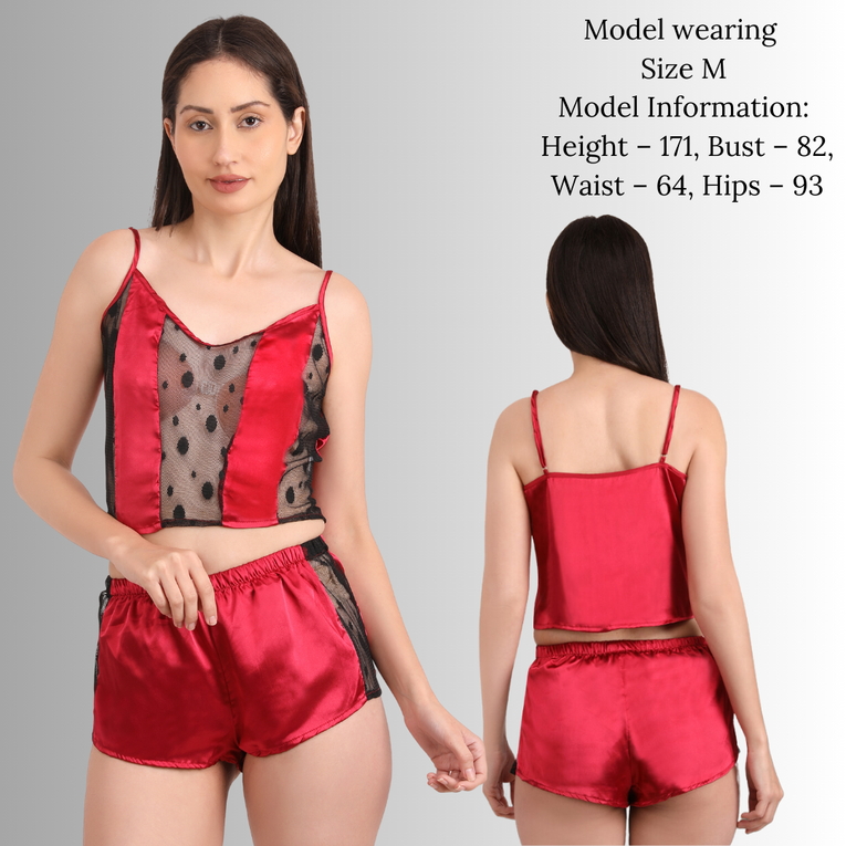 Women Net Pattern Cami Short Pyjama Set