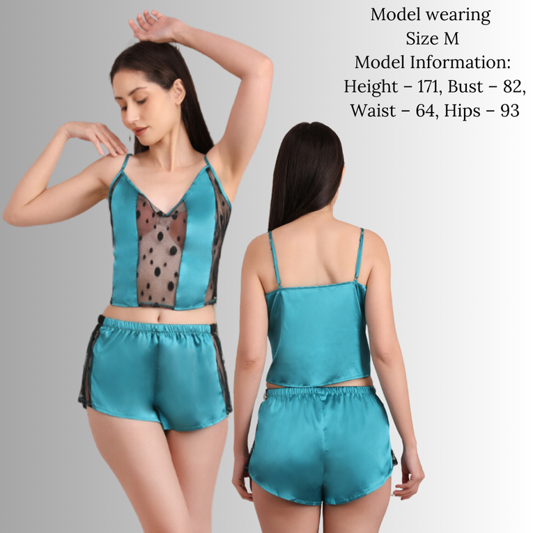 Women Net Pattern Cami Short Pyjama Set