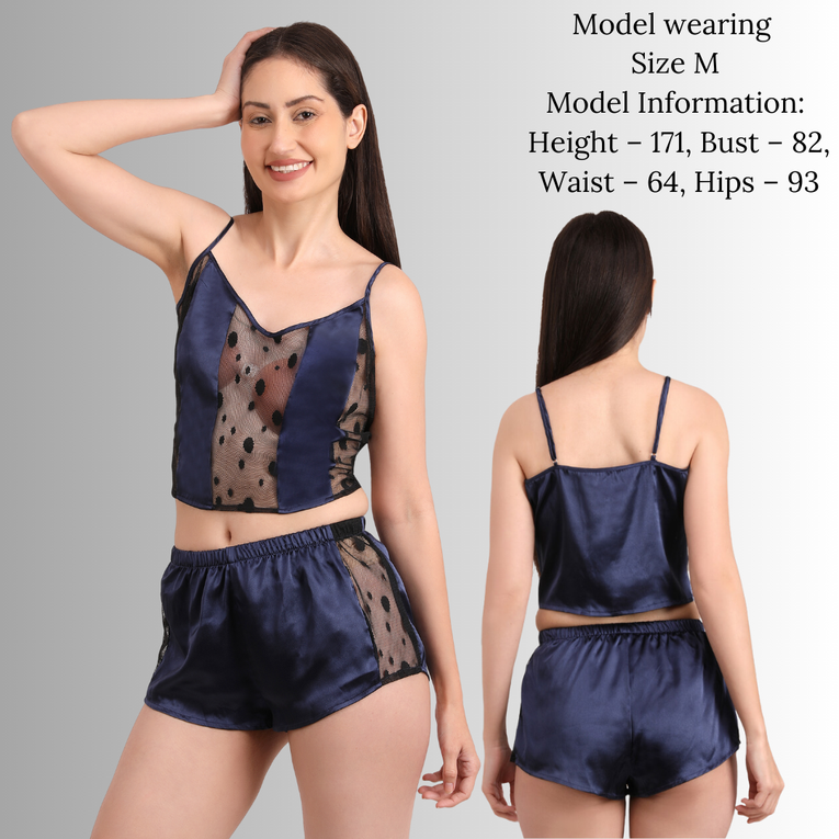 Women Net Pattern Cami Short Pyjama Set