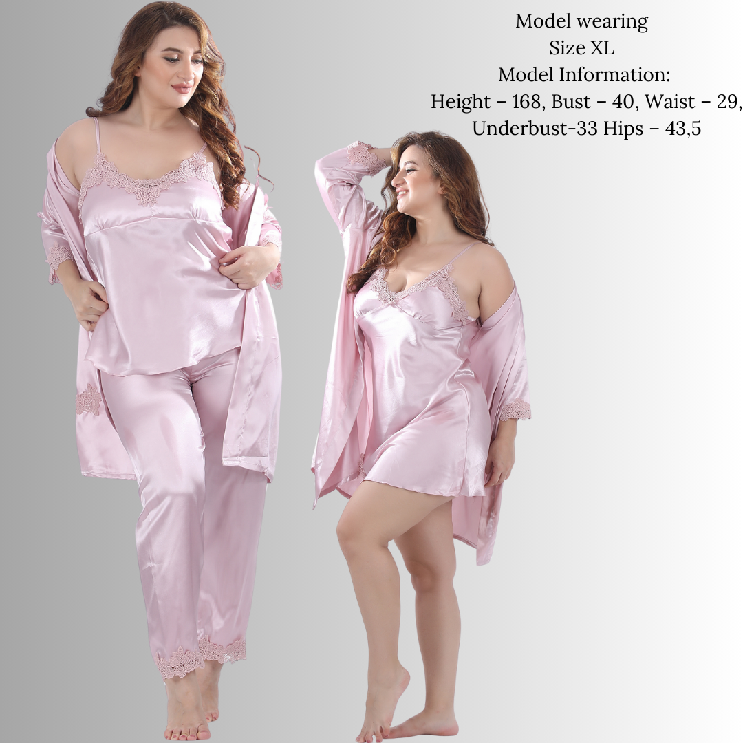 Women Cami Short Pyjama with Robe 5 pc Set