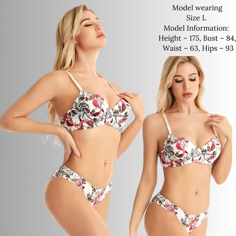 Women Floral Print Wired Push-Up Bra & Panty Set