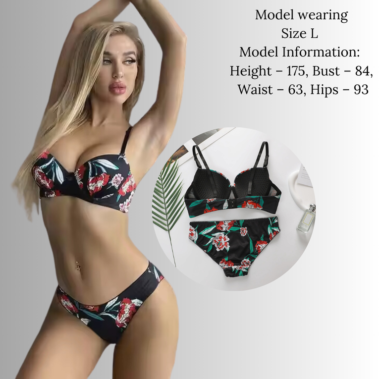 Women Floral Print Wired Push-Up Bra & Panty Set