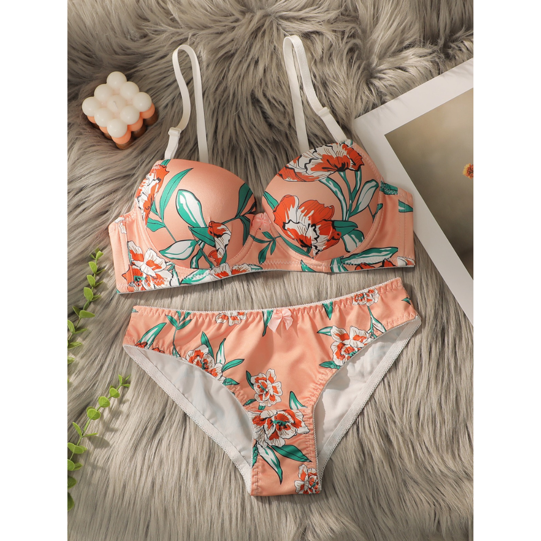 Pleasing Strings Women Floral Print Wired Push-Up Bra & Panty Set