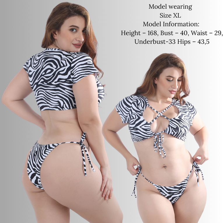 Zebra Stripe Side Tie Swimwear Bikini Set