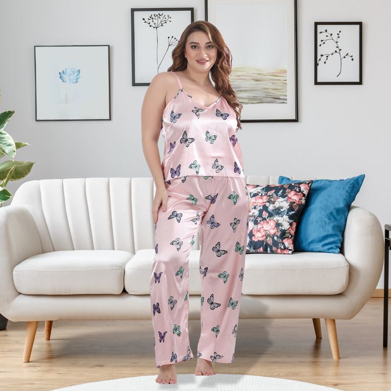 Pleasing Strings Butterfly Printed Cami Top and Long Pyjama Set