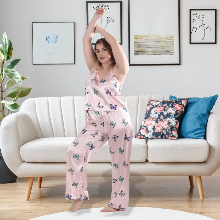 Pleasing Strings Butterfly Printed Cami Top and Long Pyjama Set