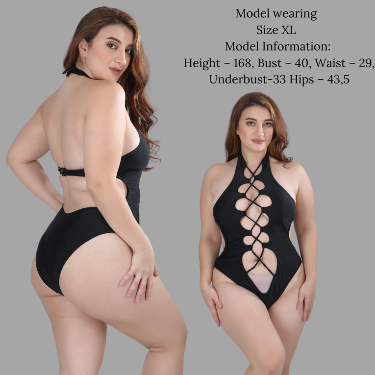 Pleasing Strings Women 1pc Sexy Front Criss-Cross Pattern Cut Out Monokini Swimsuit