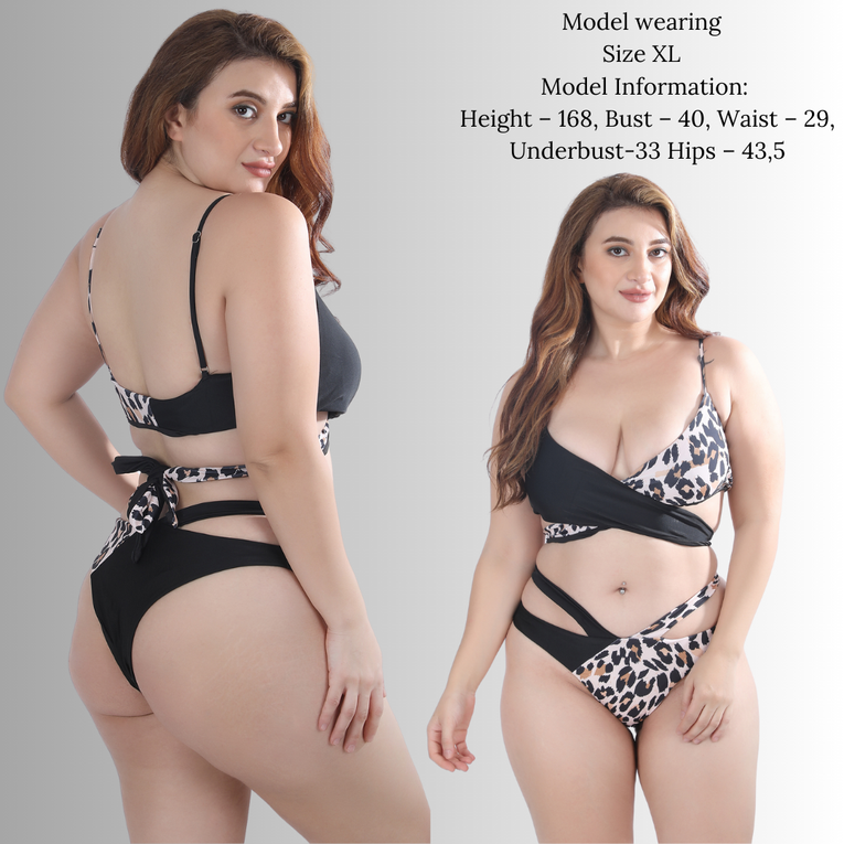 Women 2pc Leopard Print Criss-Cross Back Tie Swimsuit