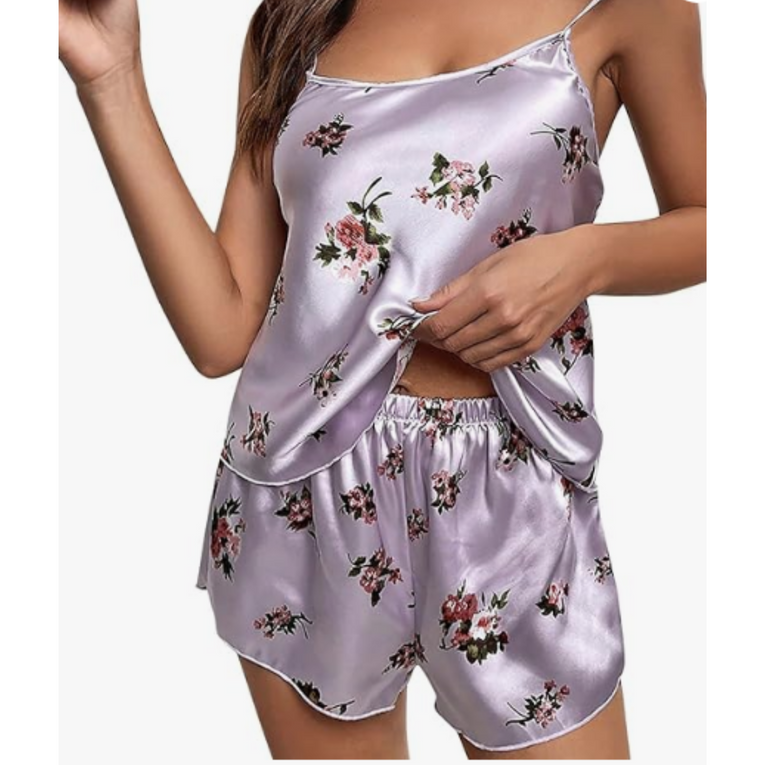 Women's Floral Print Satin Cami Top with Shorts Pj Set