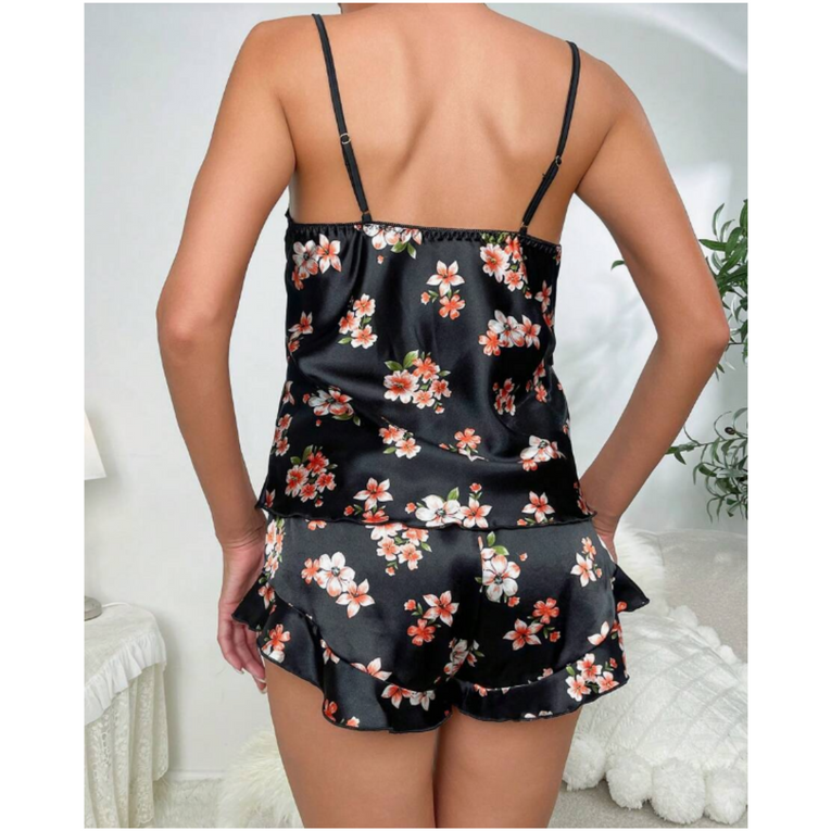 Women's Floral Print Satin Cami Top with Shorts Pj Set