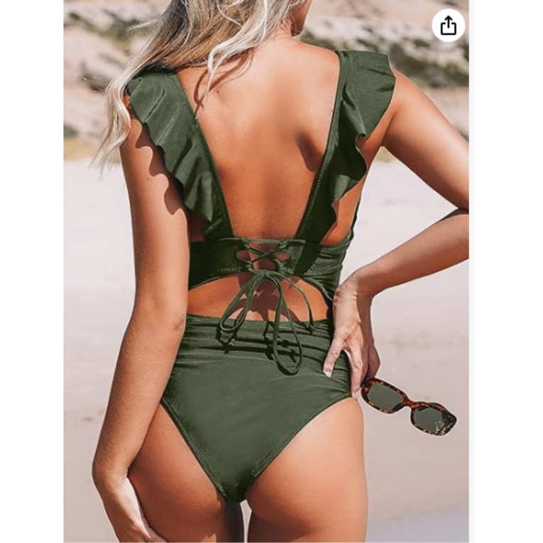 Women's Ruffled One Piece Swimsuit V Neck Lace Up