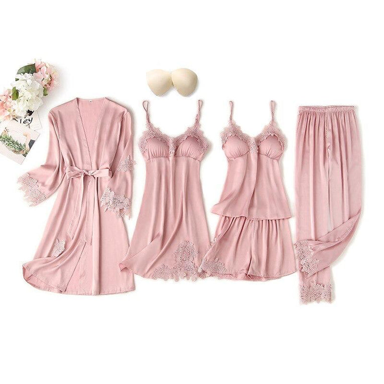 Women Cami Short Pyjama with Robe 5 pc Set