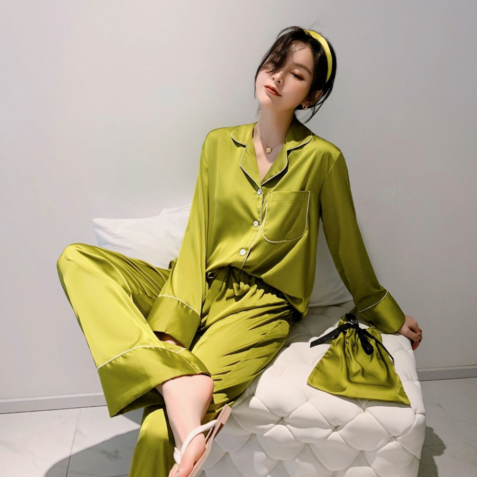 Women's Premium Silk Luxury Long Sleeves Pyjama Set