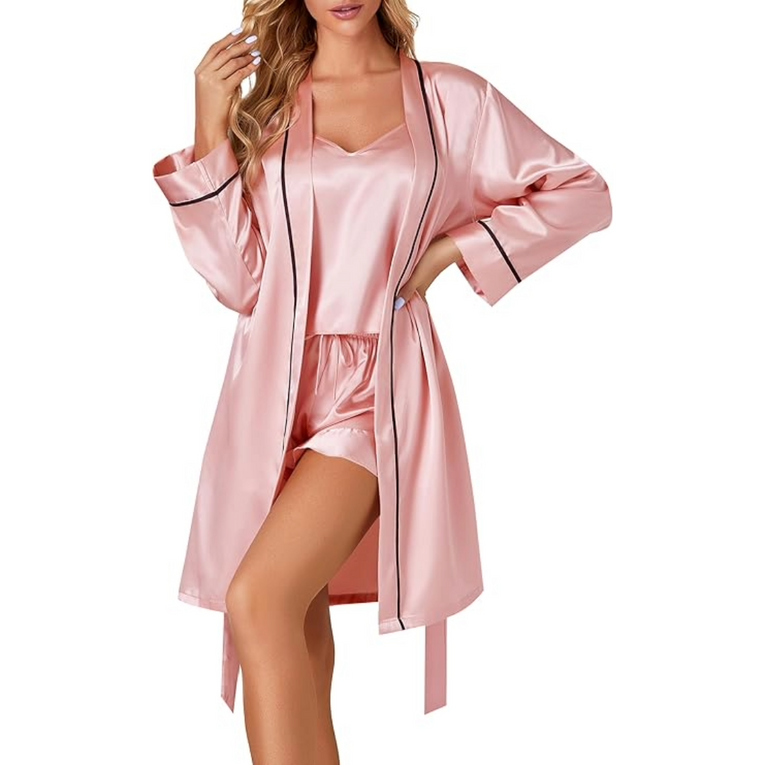 3pcs Satin Cami Top and Shorts with Robe Sleepwear for Women