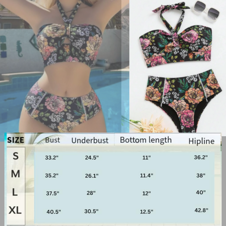 Pleasing Strings Women Floral Print Halter Neck High Waisted Bikini Set