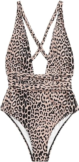 Sexy Tie Criss Cross Plunge One Piece Thong Swimsuit High Cut Brazilian Bathing Suit