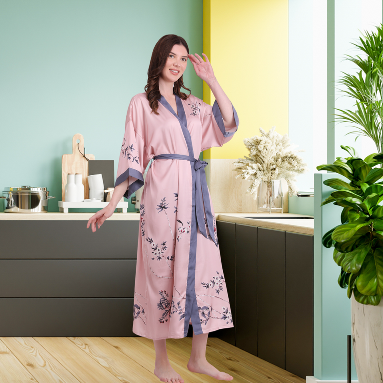 Women's Floral Printed Robe Bathrobe Satin Robes