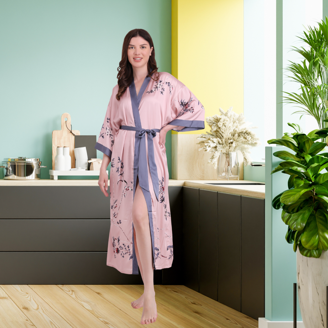 Women's Floral Printed Robe Bathrobe Satin Robes – PleasingStrings