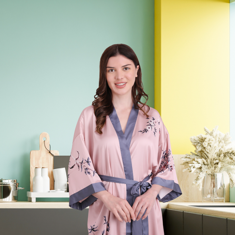 Women's Floral Printed Robe Bathrobe Satin Robes